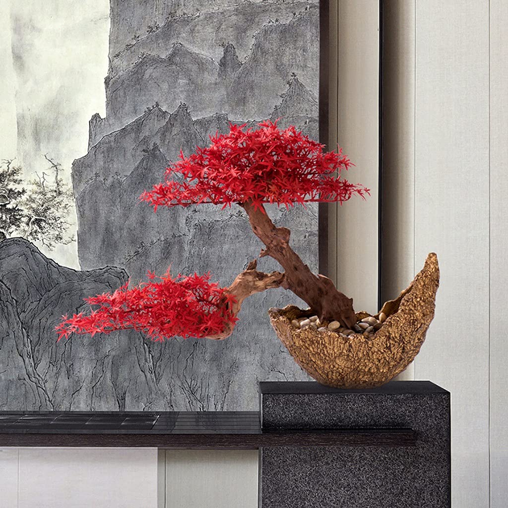 Bonsai Pianta Simulazione Benvenuto Pino Red Maple Leaf Tree Bonsai Artificiale Casa Vaso Corridoio Portico Pianta in stile giapponese Pianta in vaso Ornamenti in vaso Pianta Artificiale Bonsai