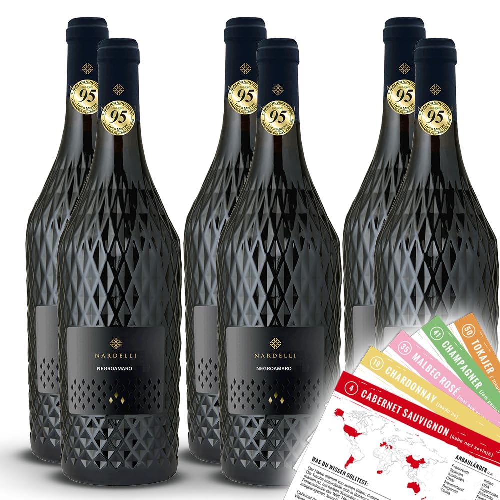 Nardelli Negroamaro "Diamant" Puglia, halbtrocken, sortenreines Weinpaket + VINOX Winecards (6x0,75l)