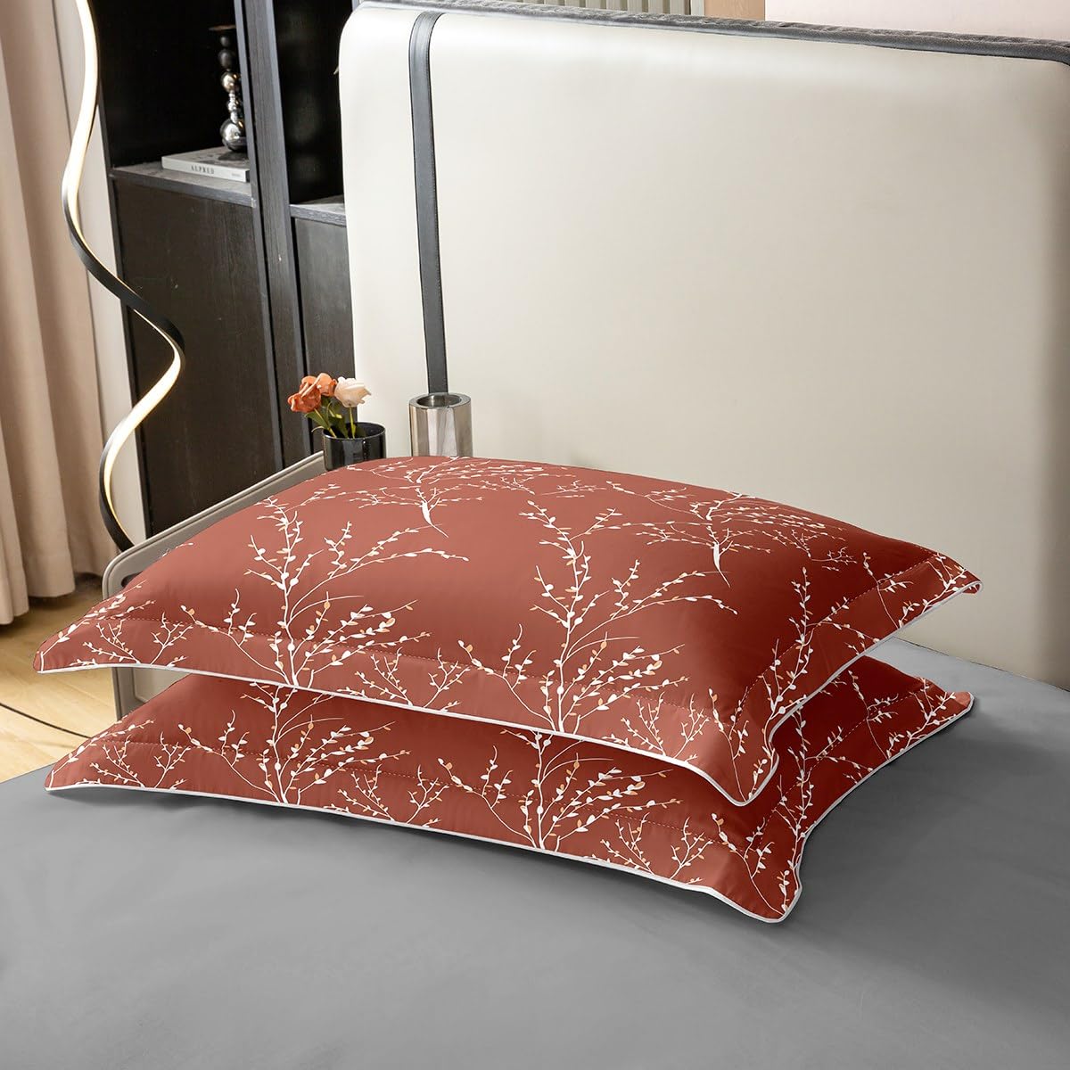 Terracotta Branches Parure de Lit Housse de Couette 100% Coton Ensemble Réversible Fleur Plum Blossom Ensemble de literie Coton Décor Leaf Housse de Couette 140x200cm Parure de Lit