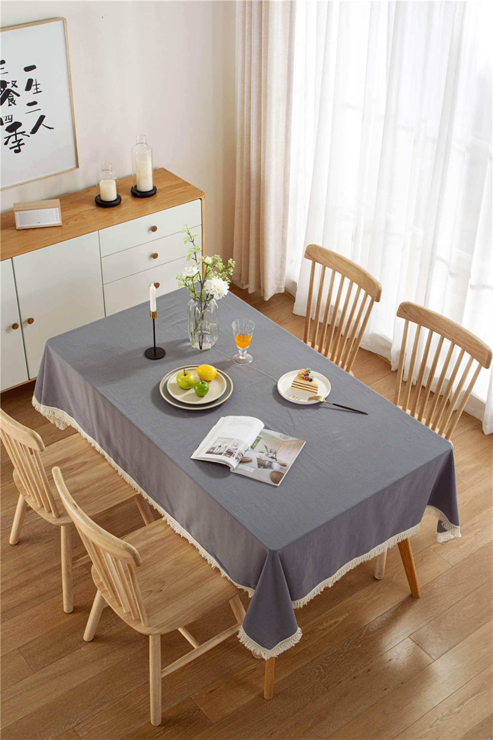 Tovaglia da Cucina Cotone, Tovaglie 140 x 180 cm Tinta unita con nappa Tovaglia per La Decorazione della Casa CucinaGrigio-StyleB