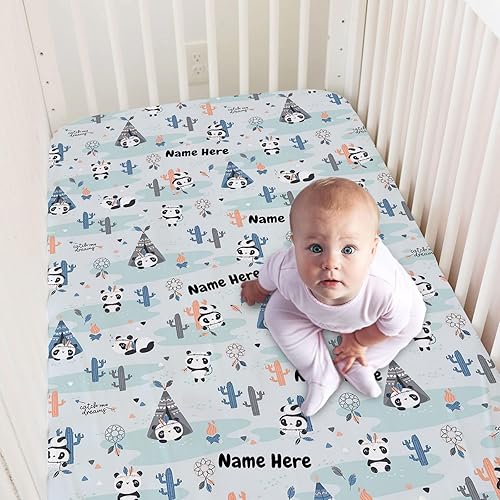 Miniatura 10 de Sábanas de cuna personalizadas con patrones de vaca con nombre, sábanas de cama ajustadas personalizadas para bebés y niñas, paquete y sábanas de