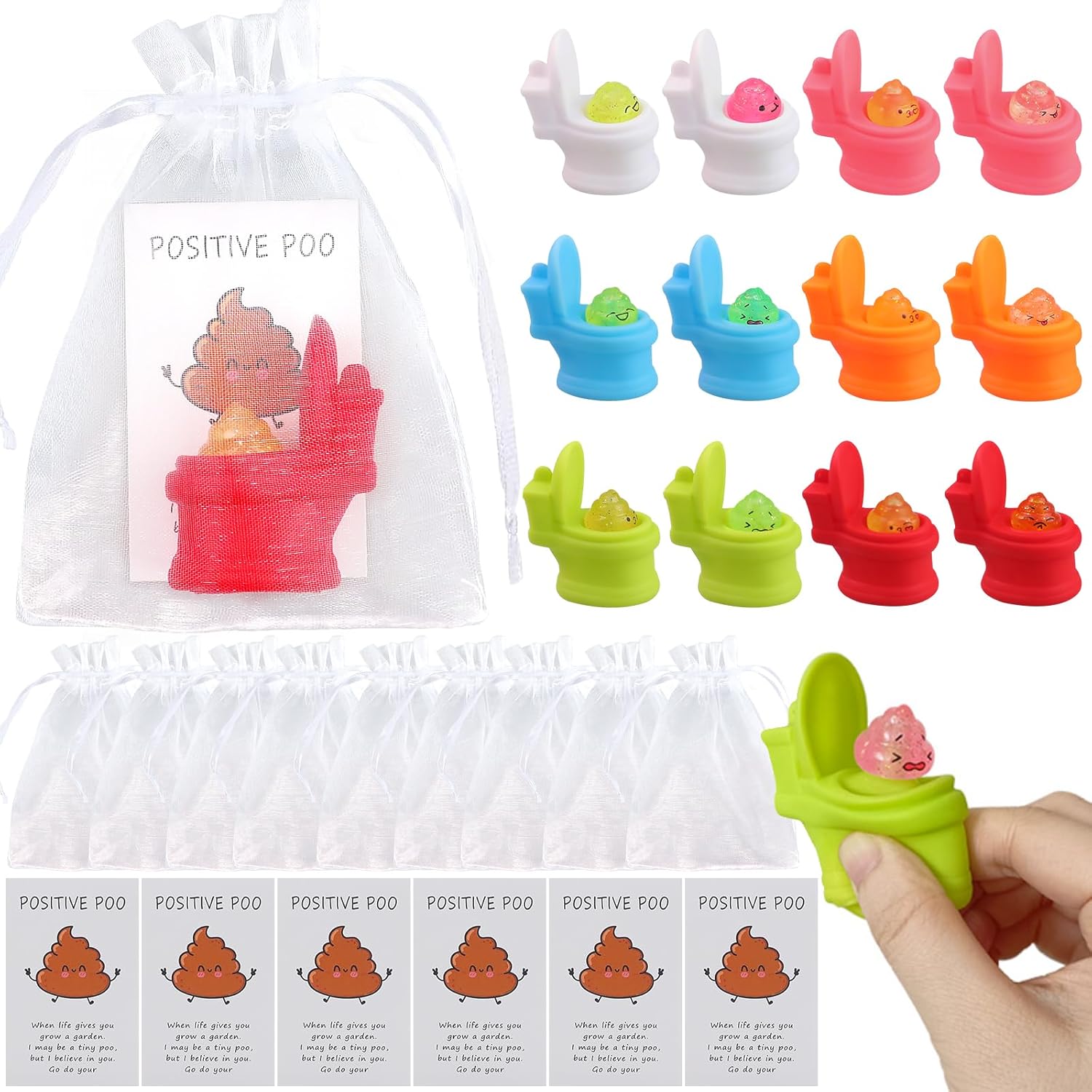 30 Sets Funny Positive Poo Gifts Bulk- Mini Gag Toilet Stress Relief Joke Toys with Inspirational Cards Mental Health Awareness Motivational Appreciation Gifts for Employee Coworkers Stuff Team