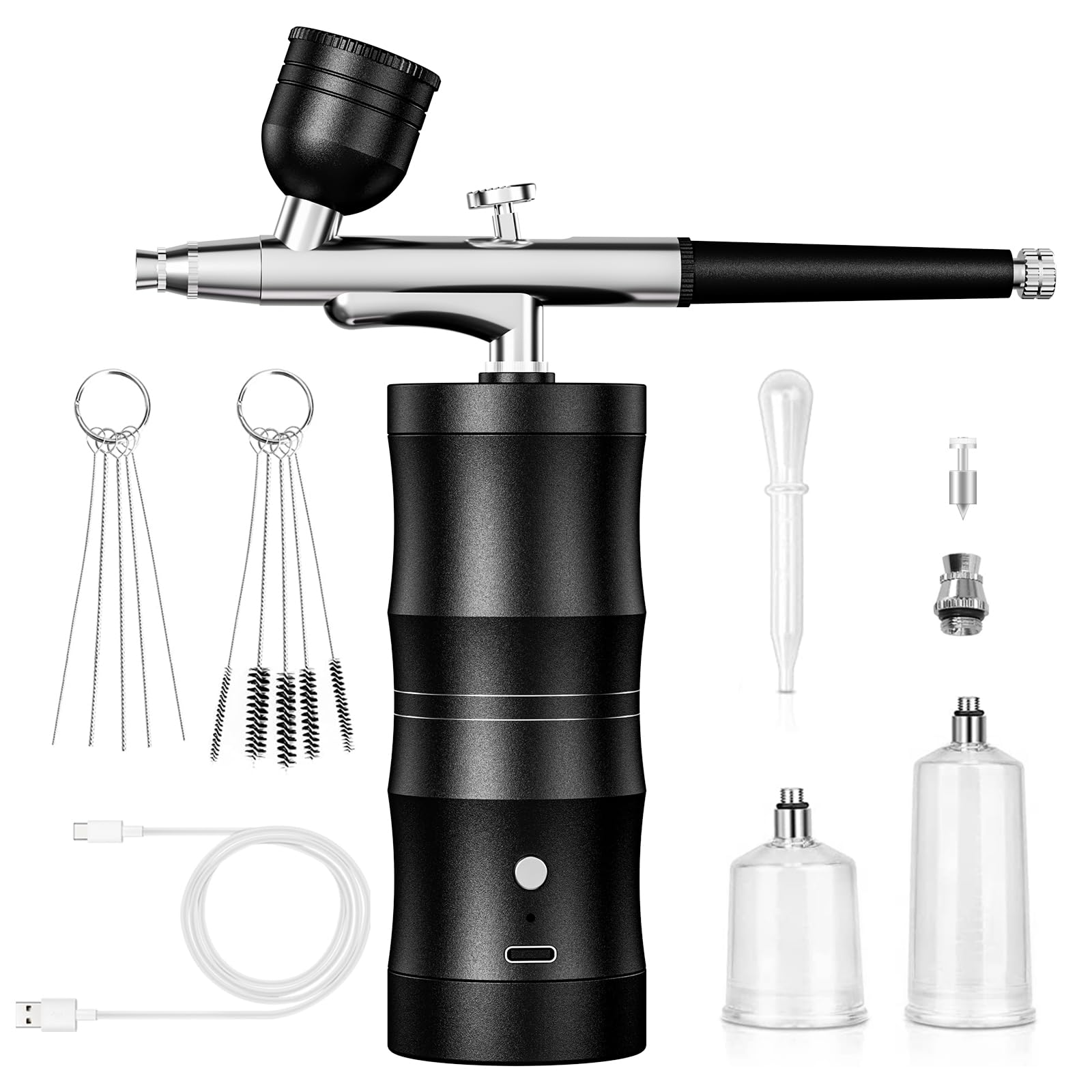 Kit de aerógrafo con compresor, kit de aerógrafo portátil de 48 PSI, juego de cepillo de aire de alta presión sin obstrucción, inalámbrico recargable con boquilla de 0.3 mm y cepillo de limpieza para