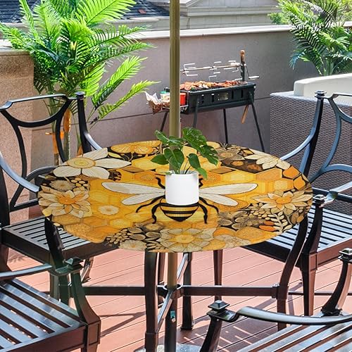 Miniatura 10 de Mantel redondo ajustable con agujero para paraguas, diseño de flores de cerezo para exteriores, con cremallera, mantel redondo elástico impermeable,