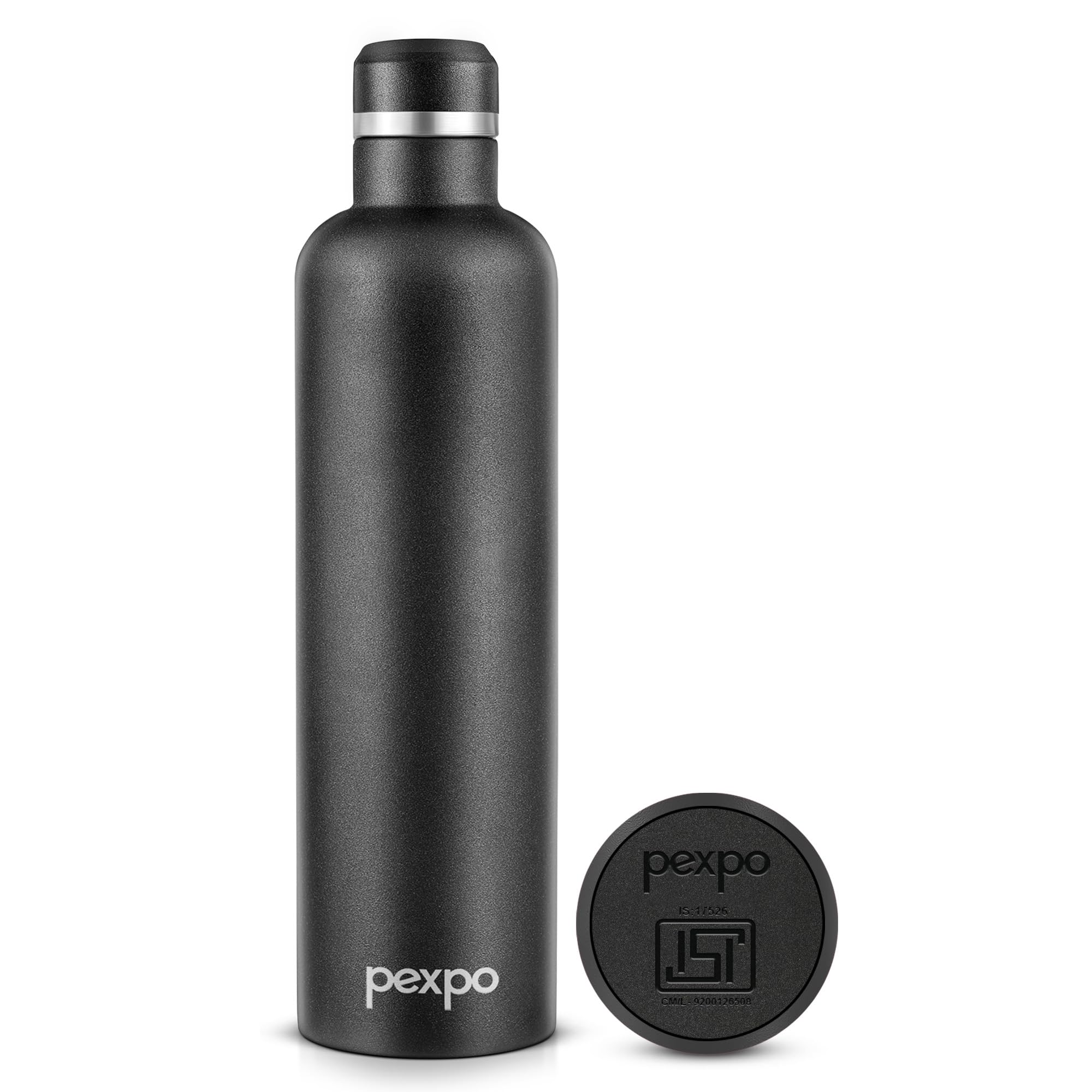 Pexpo Oreo Pro Stainless Steel Hot and Cold Vacuum Insulated ISI Certified Flask,1000ml, Knight Black | Double Wall Flask | BPA Free | Office | School...