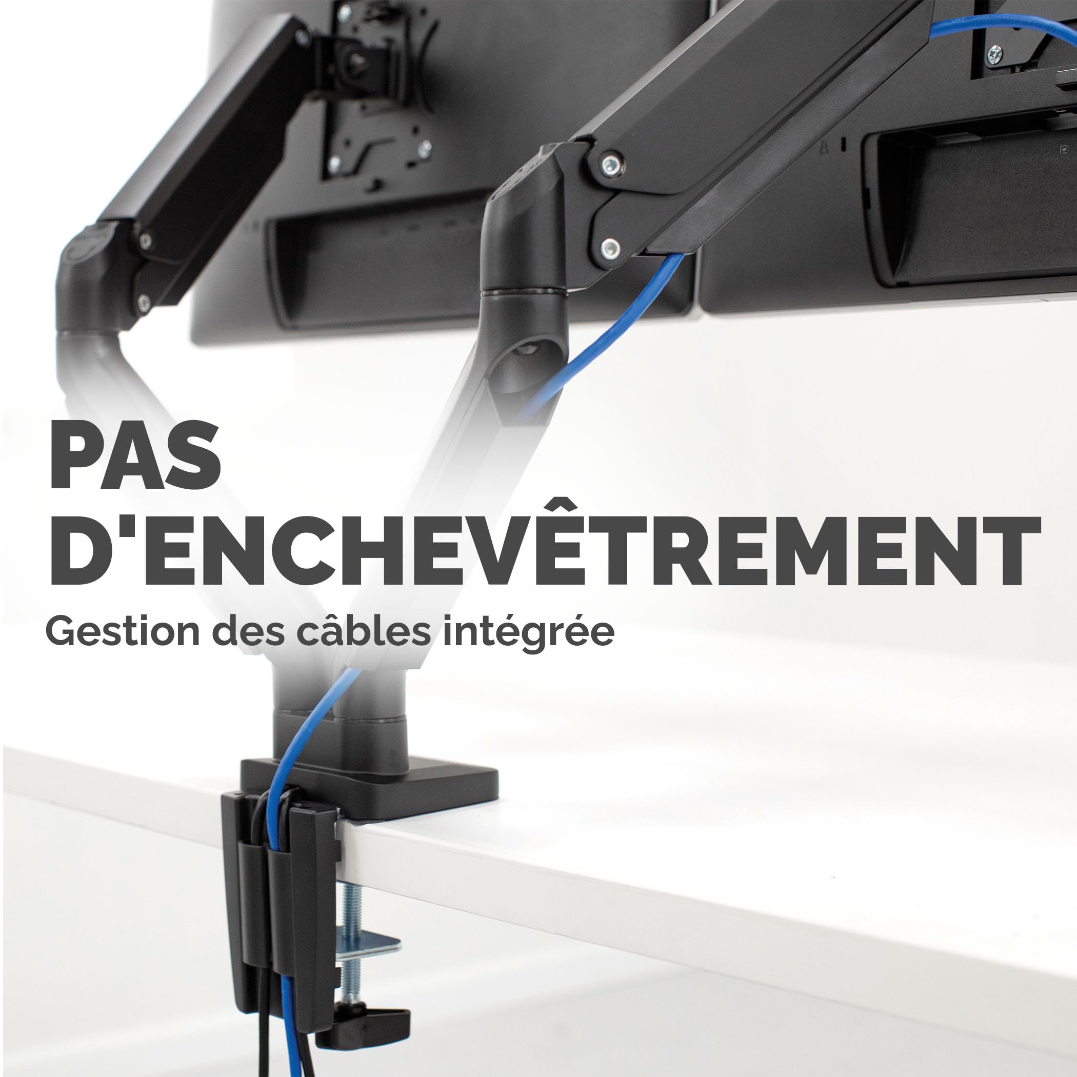 Fellowes Bras Porte Écrans Platinum Double Horizontal pour 2 Moniteurs Jusqu'à 32", Hauteur Ajustable, Norme VESA, 2 Ports USB