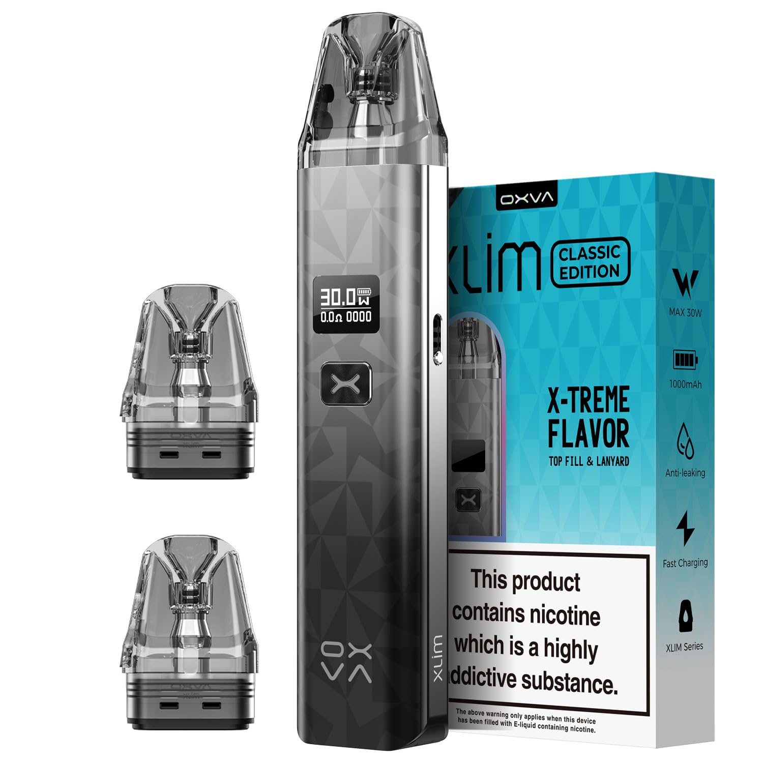 OXVA XLIM Classic Edition Vape Pod Kit - 1000mAh Battery, 30W Max Output,  OLED Screen, Fast Charging, Compatible with All XLIM Pods, 2ML TBD No  Nicotine