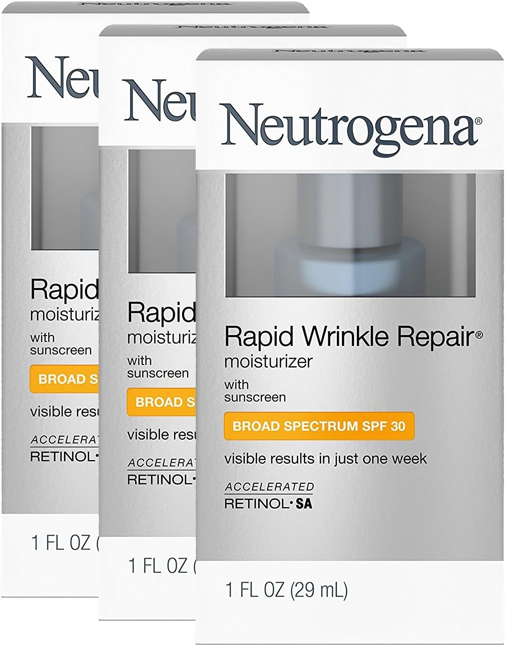NeutrogenaRapid Wrinkle Repair Daily Face Moisturizer with SPF 30 & Hyaluronic Acid, 1 Fl. Oz. 3 Pack