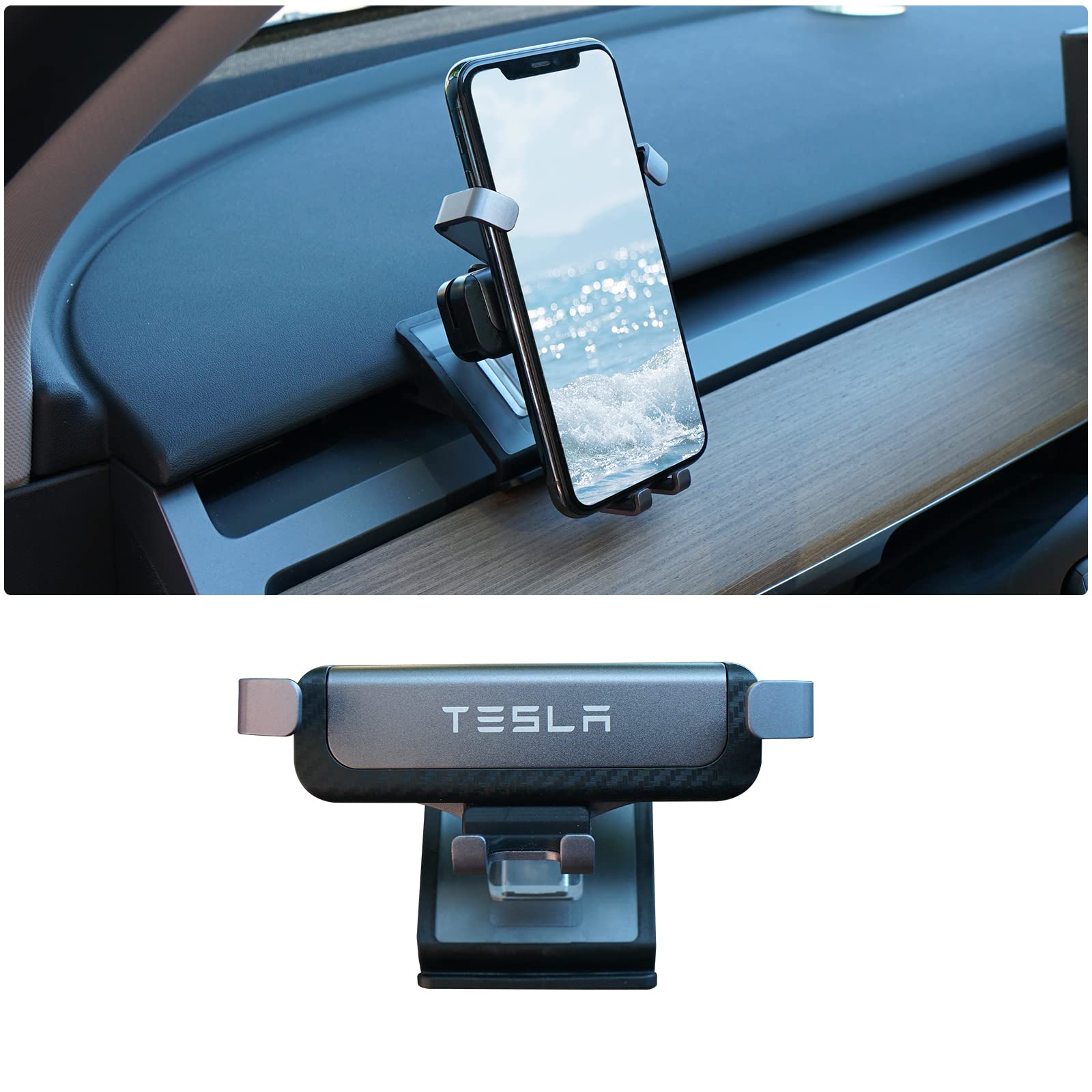 PowlamksPhone Holder for TES la Model 3 Model Y Accessories, Adjustable Universal Car Cell Phone Mount Cradle Compatible with 4.5-7inch iPhone Samsung Android Smartphones and More
