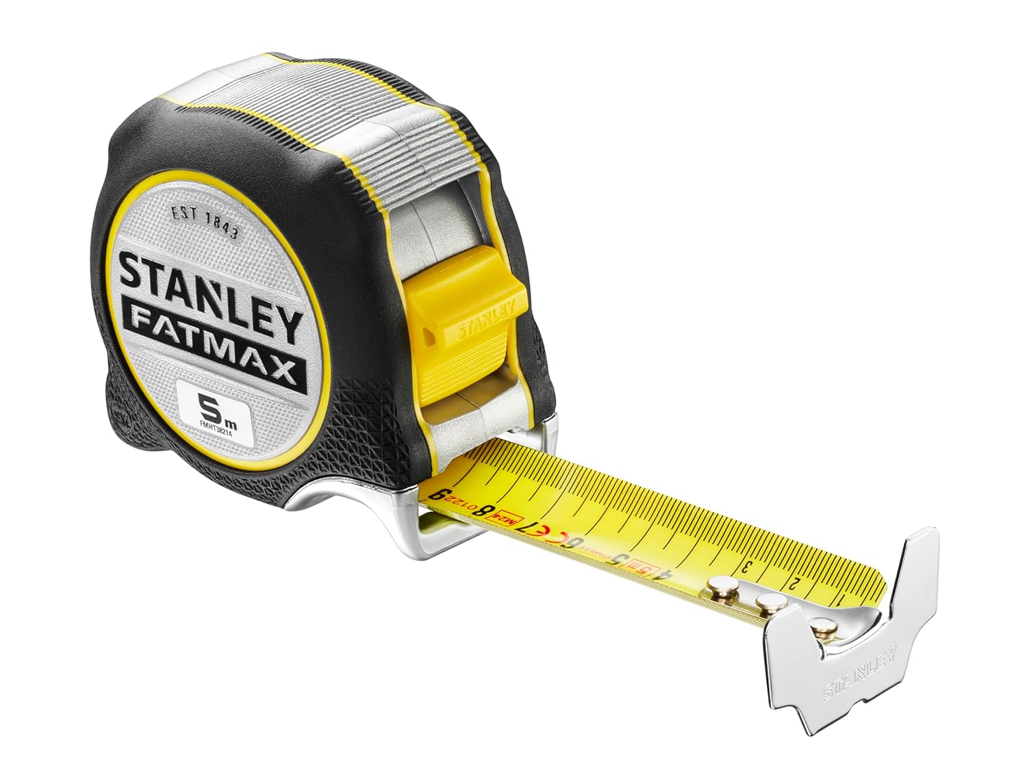 Stanley Fatmax Xtreme FMHT38214-0 Tape Measure 5 m (with Integrated Finger Brake, Tape 16 cm with Bladeamor Coating, Extra Large Hook, Printed on Both Sides, Sturdy Bi-Material Housing)
