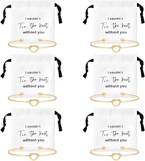 CEELGON 12 Pcs Jewelry Pouch Set of 6 Linen Cotton Small Drawstring Bags & Bridesmaid Knot Bracelet Jewelry Packaging Proposal Gift Bridal Party Favors (Gold)