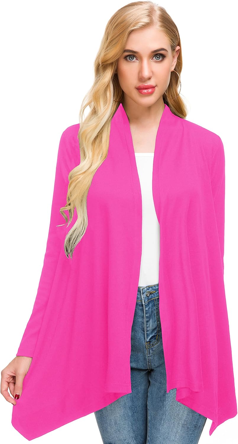 Afibi Women Open Front Lightweight Long Sleeve Soft Drape Cardigan Small Coral