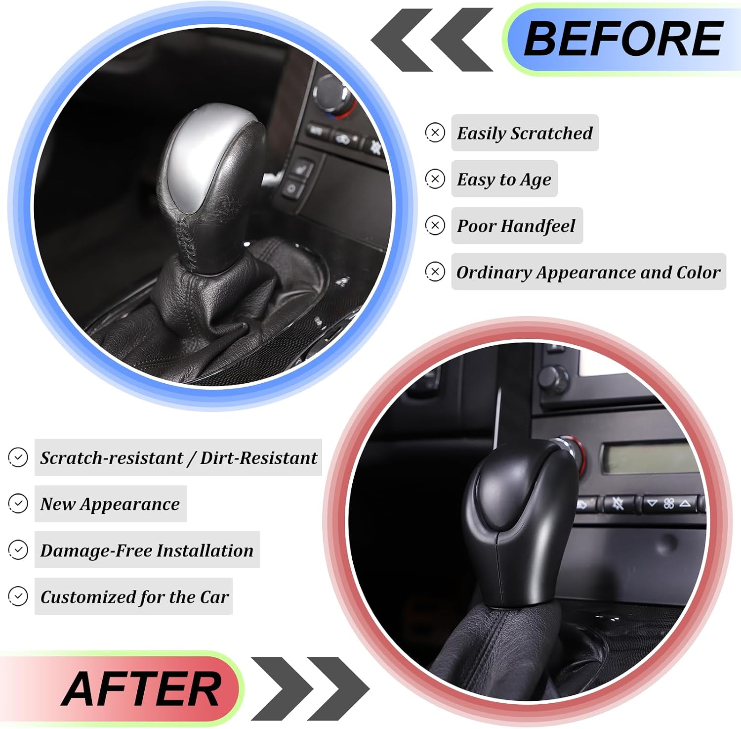 Gear Shift Head Cover Trim for Chevy Corvette C6 2005-2013 Center Console Gear Shifter Hand Brake Cover Auto Gear Shift Knob Handle Grab Protection Accessories ABS (Matte Black)