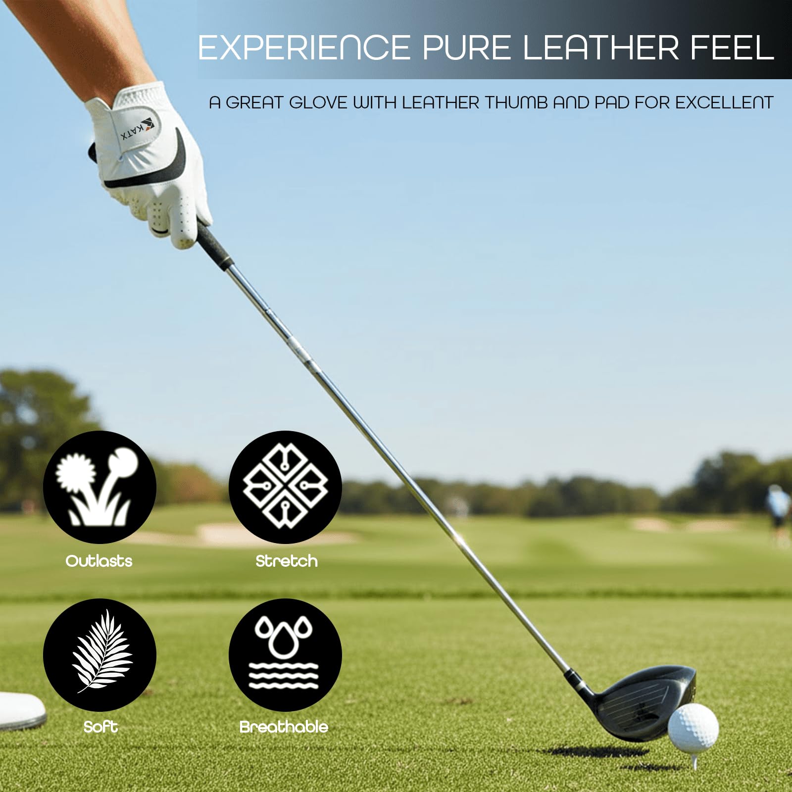 Katx Guante de golf de dedo completo para hombre, duradero, de cuero de primera calidad, para mano izquierda, derecha, todo tipo de clima, guante de golf Stratus Tech, antideslizante, flexible