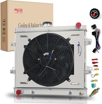 3 Row Core All Aluminum Radiator for 1984-1995 Toyota Pickup 4 Runner 2.4L L4 85 86 87 88 89 90 91 92 93 94, with 1 X 16" Fan Shroud and Relay Kit