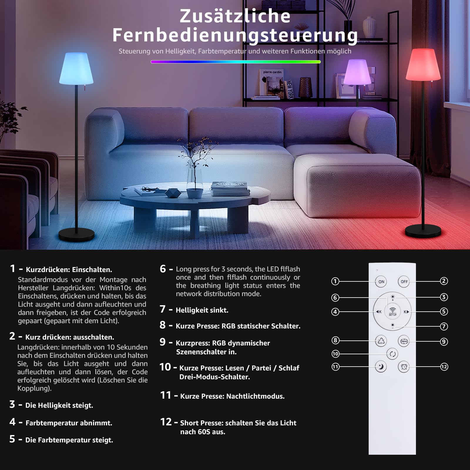 uuffoo Outdoor Stehlampe LED Dimmbar Wiederaufladbar USB Höhenverstellbar RGB Warmweiß APP E27 Metall Rundsockel