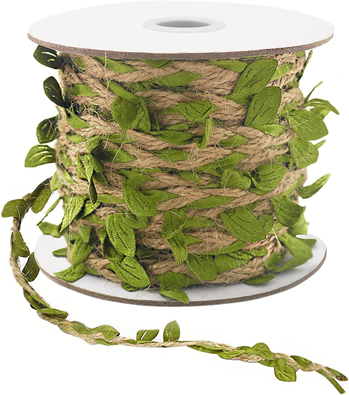 Advantez Natural Jute Twine, 5mm Hessian Twine with Artificial Leaves, Jute Twine String for Crafts DIY Wrapping Wedding Garden Home Decor, Birthday Safari Jungle Themed Party(1 Roll x 66 Feet)