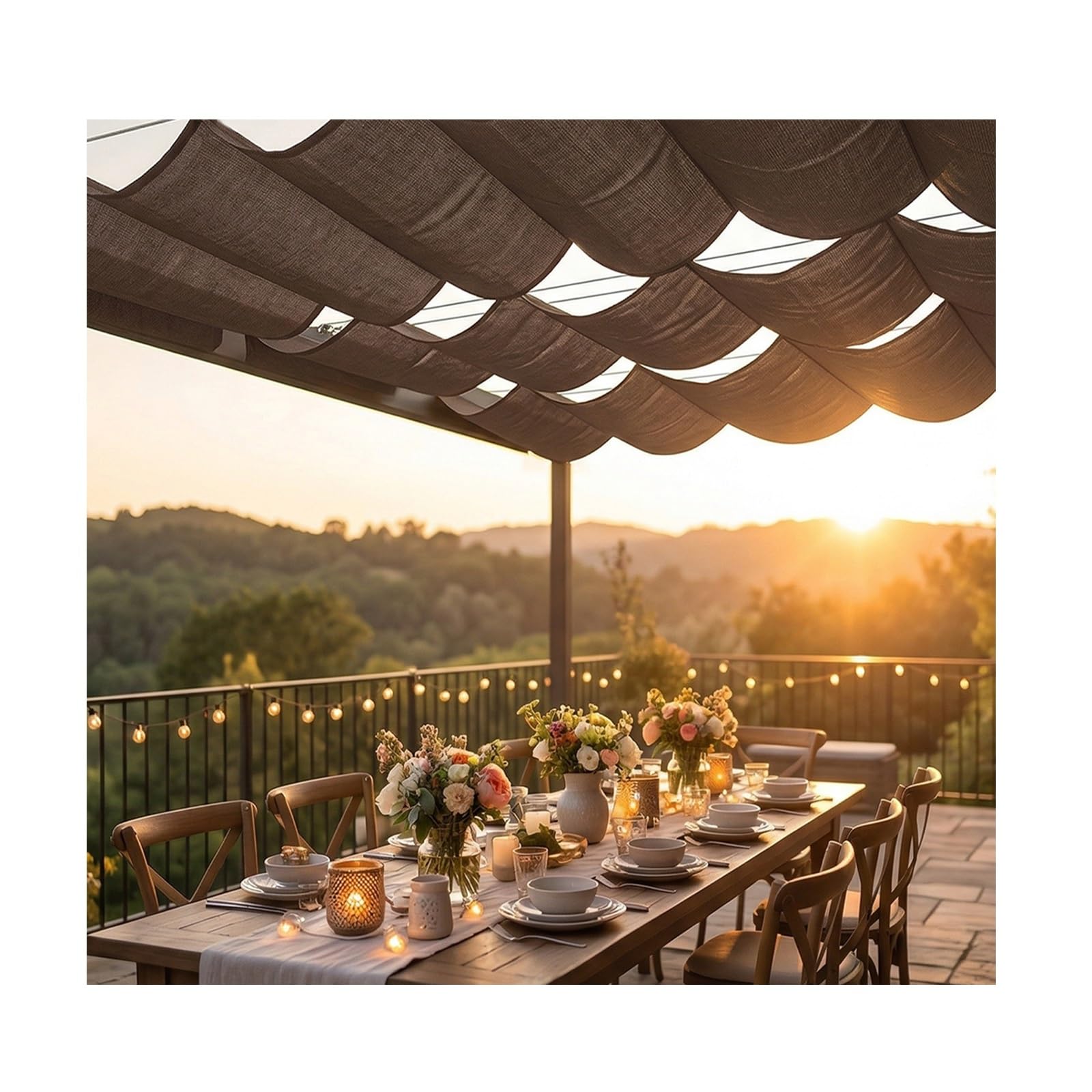 Voile d'ombrage extérieure réglable en U pour sublimer vos repas sur la terrasse et le patio