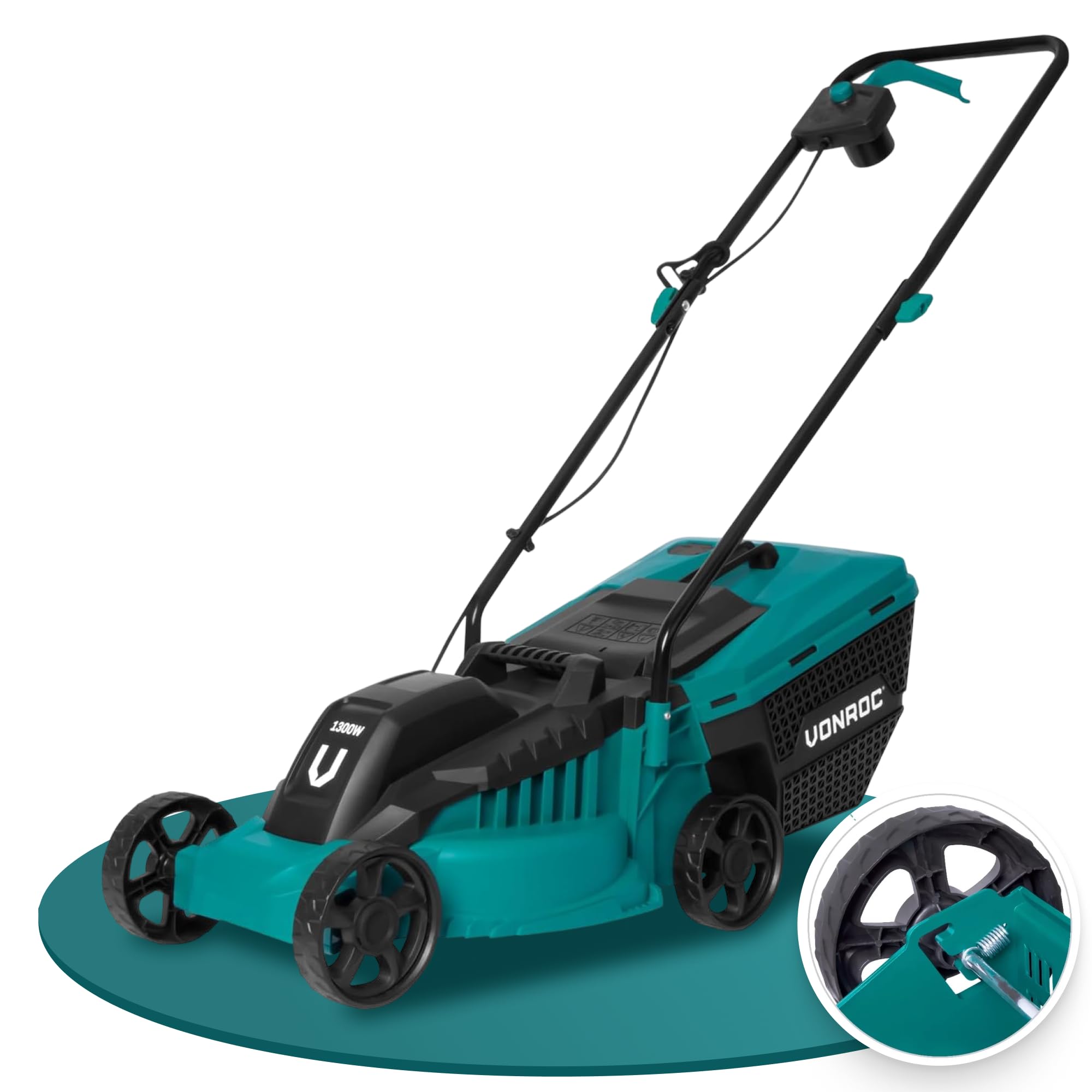VONROC Rasenmäher Elektro 1300W 32cm Schnittbreite einstellbare Schnitthöhe 30-70mm