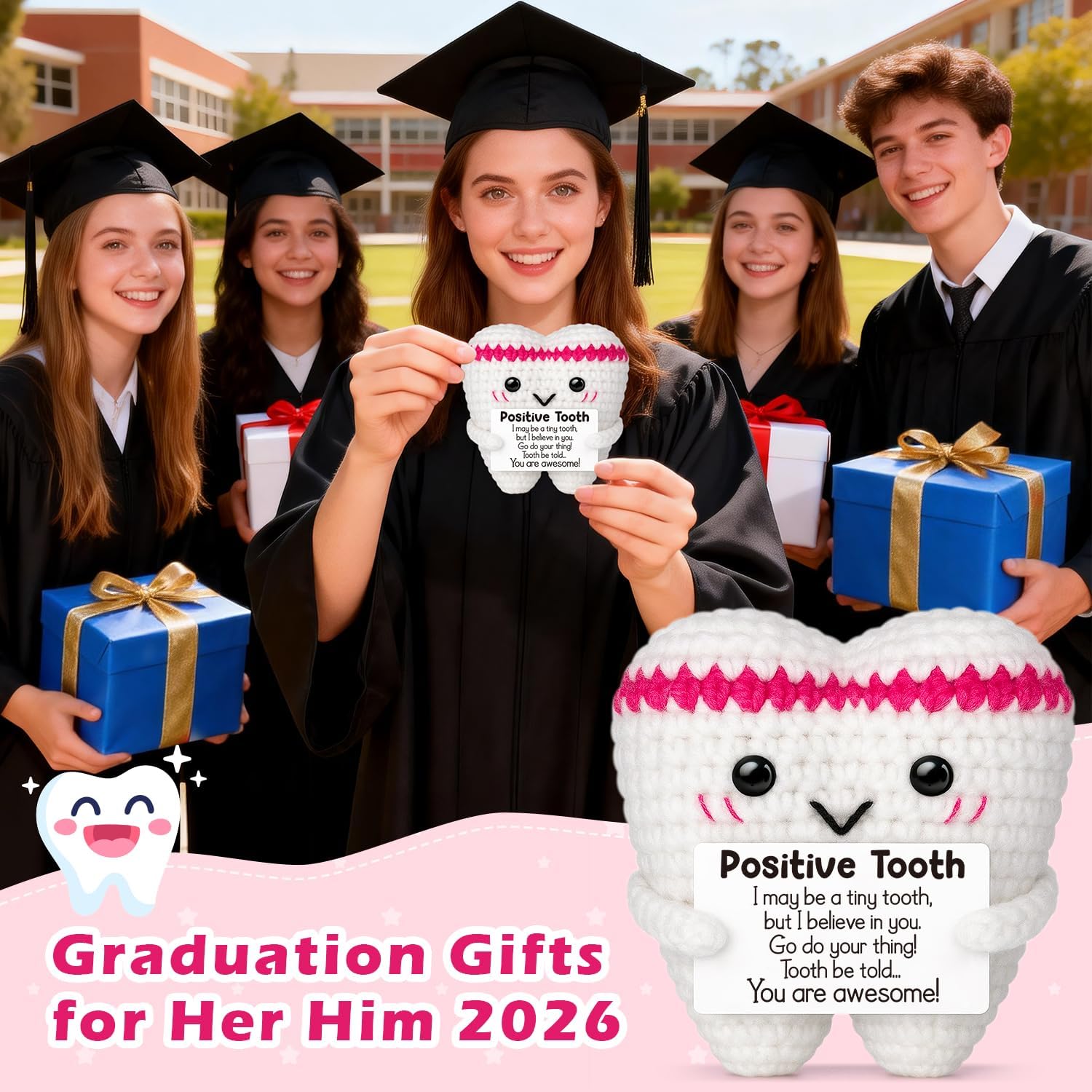 Crochet Teeth Easter Basket Essentials Stuffers for Kids Adults Birthday Mothers Day Graduation Appreciation Gifts Women Her Teens Girl Mom Daughter Friend Sister Teacher Emotional Positive Desk Decor - Image 6