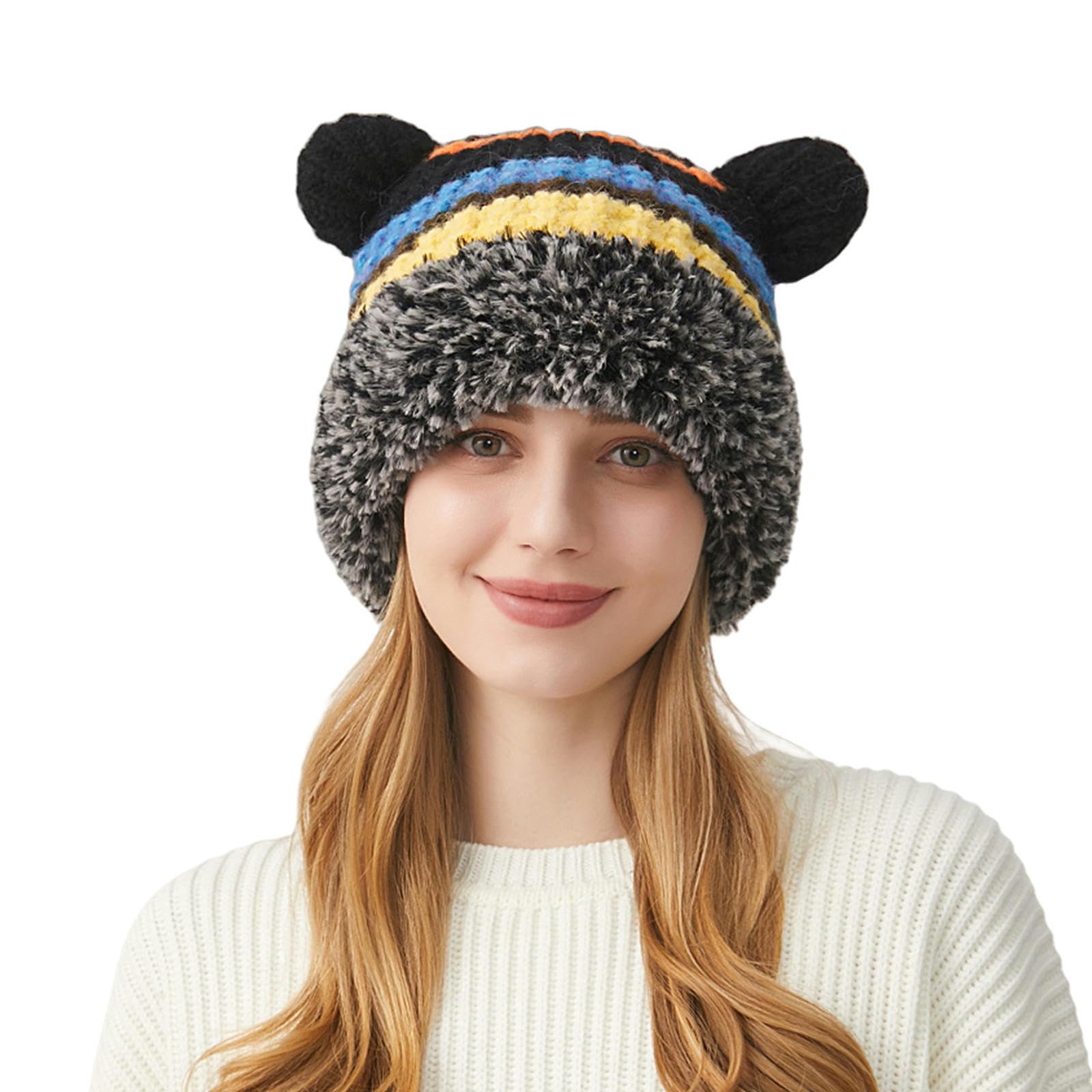 Sombrero Invierno Mujer Sombreros De Invierno para Mujeres Sofisticados Sombreros Unisex Al Aire Libre Fuzzy Winter Sombrero De Invierno Hecho A Mano Elegante-Negro
