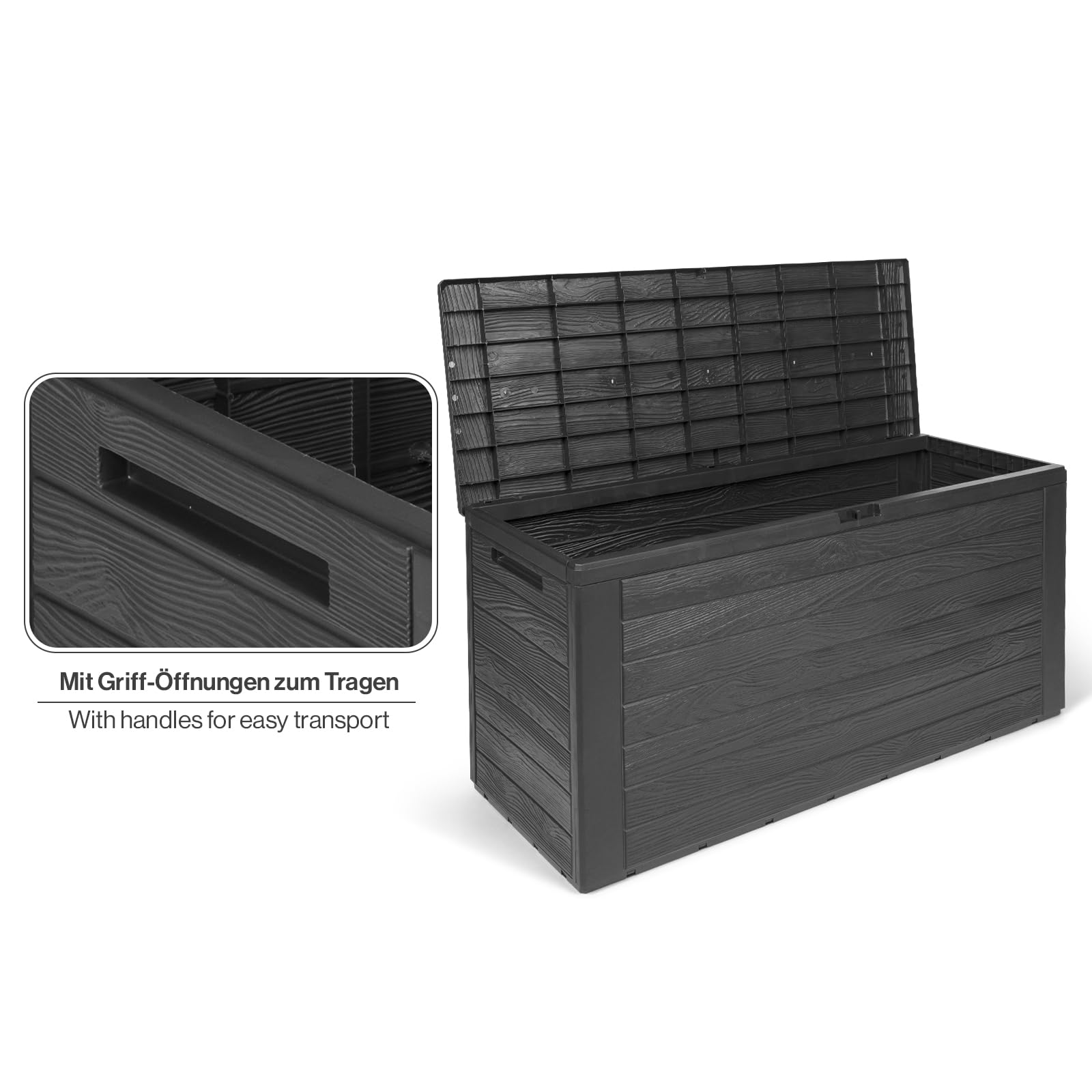 Kreher Kompakte Kissenbox/Aufbewahrungsbox in Anthrazit mit 280 Liter Nutzvolumen. Robust, abwaschbar und einfach im Aufbau!