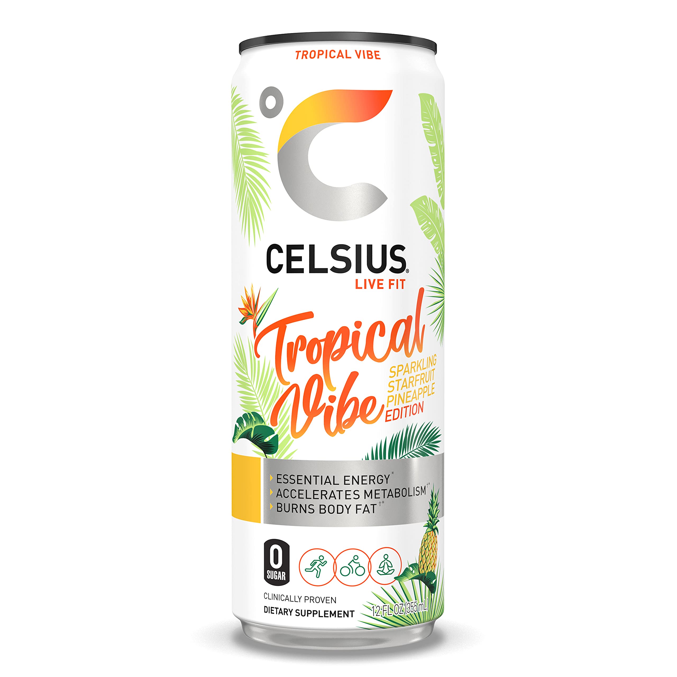 CELSIUS Sparkling Tropical Vibe Fitness Energy Drink, Zero Sugar, Slim