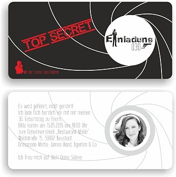 Einladungskarte Geburtstag Geburtstagskarte Agent Bond 007 Top Secret Motto 50 Stuck Amazon De Burobedarf Schreibwaren 