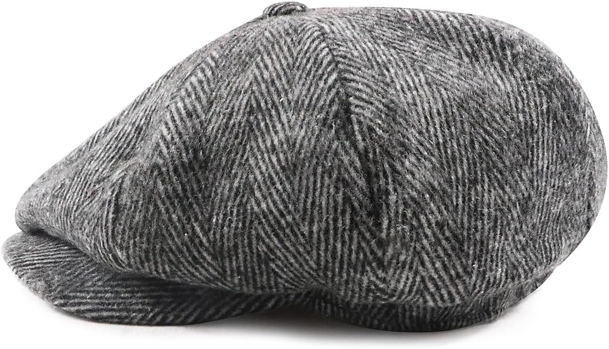 Men Women Wool Blend Newsboy Cap, 8 Panel, Herringbone Tweed, Irish Cabbie Ivy Gatsby Driving Hunting Hat - Image 3