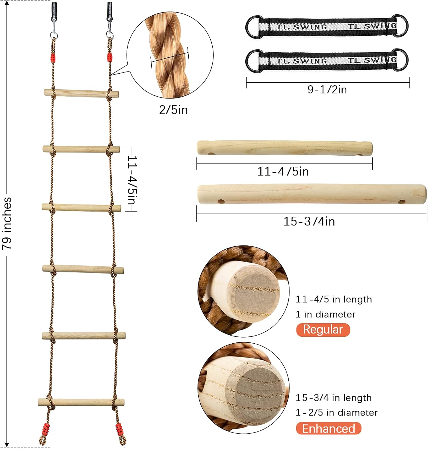 Trymaker Rope Ladder ,Wooden Ladder for Children and Adults,Climbing