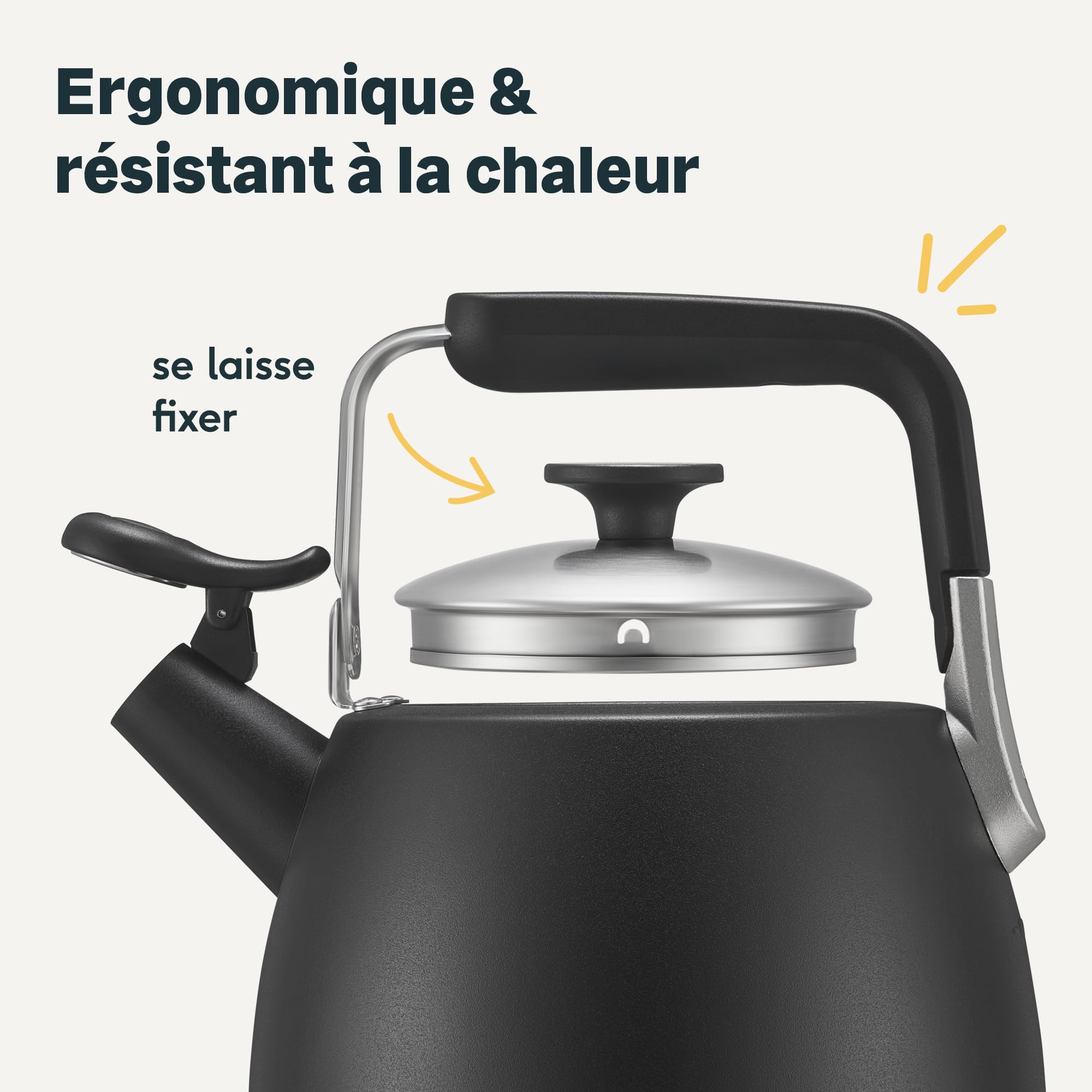 Silberthal Bouilloire à induction 2,8 l sifflante en acier inoxydable - Bouilloire pour camping - Noir