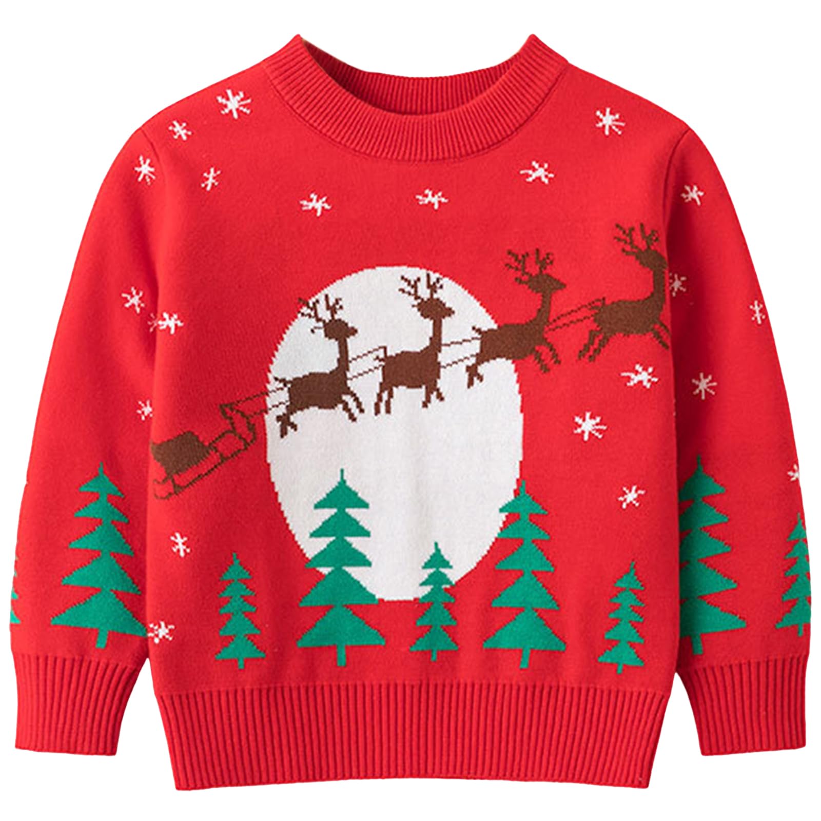 Yimoon Kids Toddler Christmas Sweater Baby Girl Boy Knitted Crew Neck Pullover Unisex Sweatshirts Christmas Deer Snowman Tops (Red03-3T)