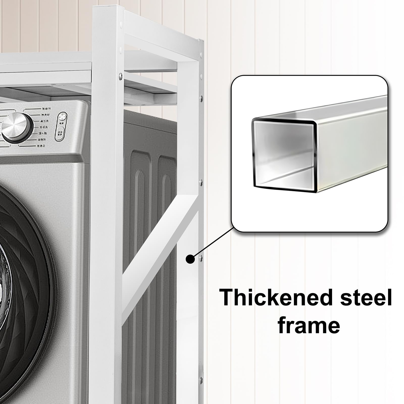 JXZ Meuble Machine à Laver, Superposition Lave Linge Seche Linge, 3 Hauteurs Réglables, Capacité Charge 300kg pour Buanderie Salon Salle De Bain Cuisine Balcon(Blanc, Tableau Blanc)