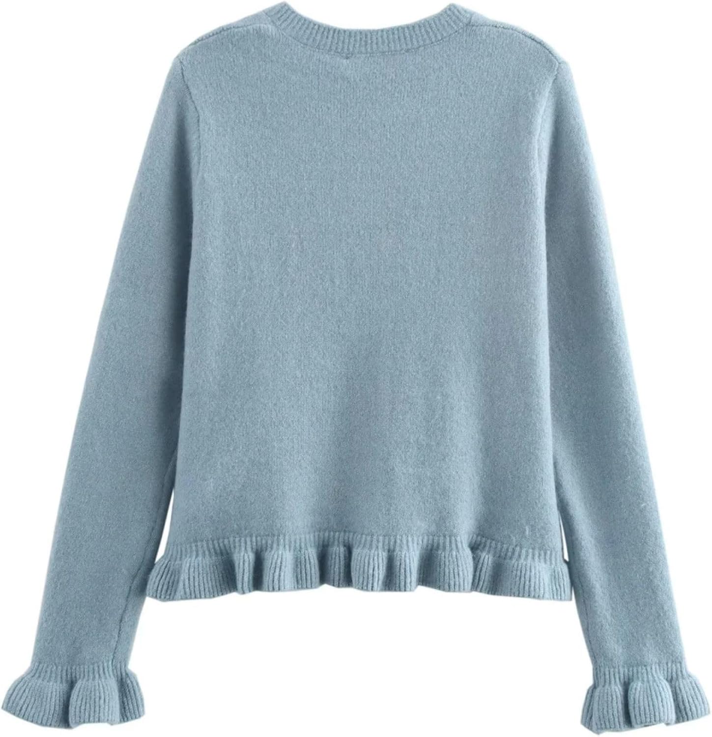 FindThy Women’s Cropped Cardigan Sweater Trendy Crewneck Ruffle Long Sleeve Button Down Knitwear Tops - Image 2