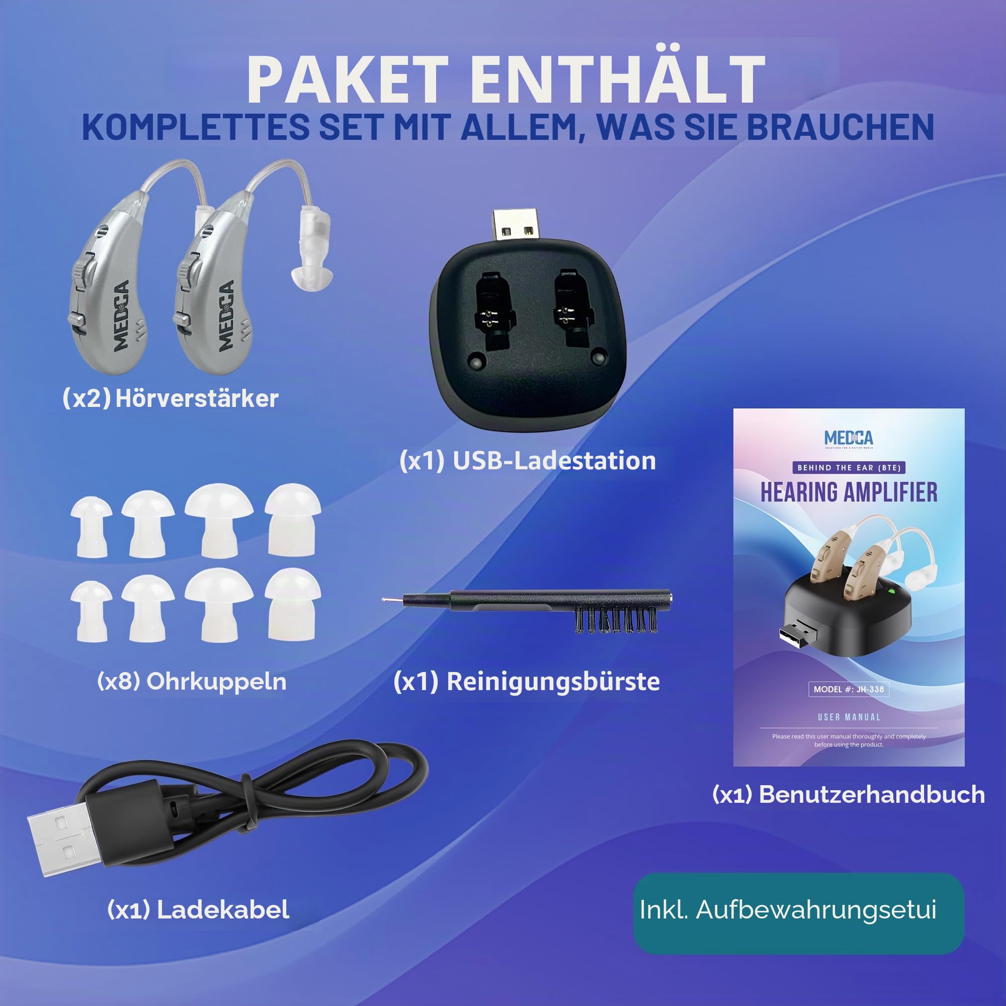 Digitale Hörverstärker - Paar wiederaufladbare HdO-Personenschallverstärker mit USB-Dock - Premium Behind The Ear Sound Amplification - by MEDca