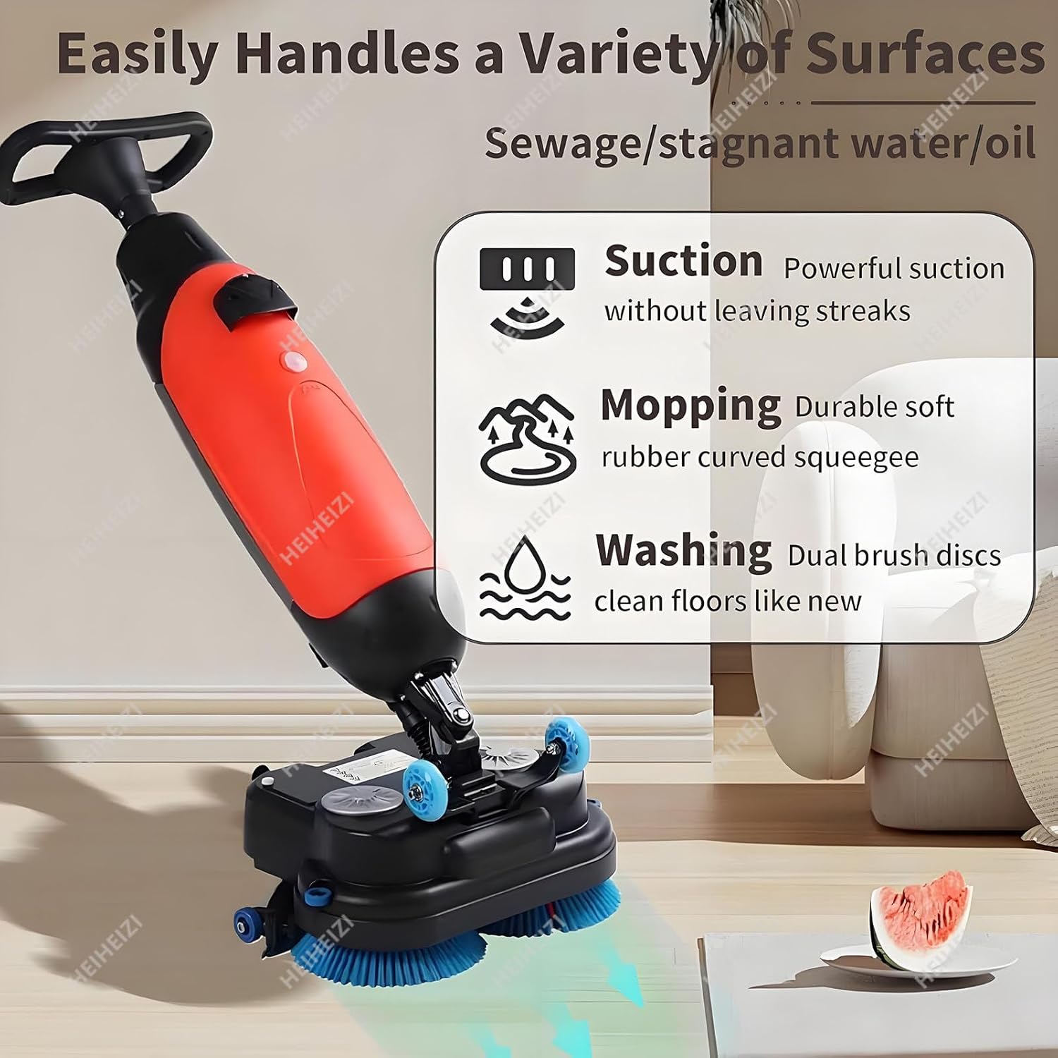Professional Floor Buffer & Scrubber, 17 inch (43cm) Cordless, Double Brush Disc, 1 Gallon Clean Tank, 1.7 Gallon Waste Tank, 360 RPM Motor - Lightweight Commercial Polisher for Hard Floors Gray