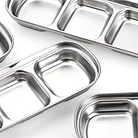 Vista 4 de SOUJOY 4 platos de salsa de acero inoxidable, cuenco de salsa de condimento dividido, 1/2/3/4 compartimentos, cuenco de salsa de salsa de tomate