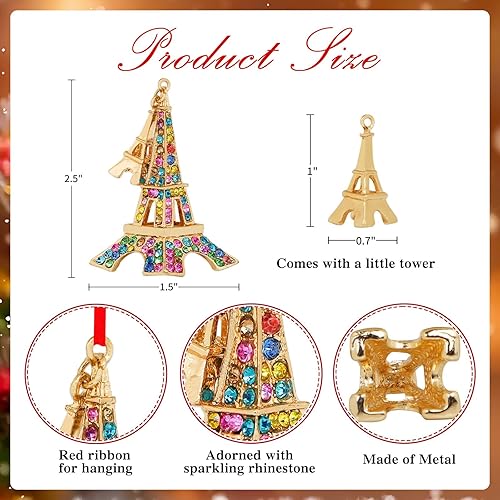 Miniatura 7 de PETCEE Adornos de Navidad de la Torre Eiffel 2023, adornos de metal de la Torre Eiffel de París para árbol de Navidad, decoración romántica de la