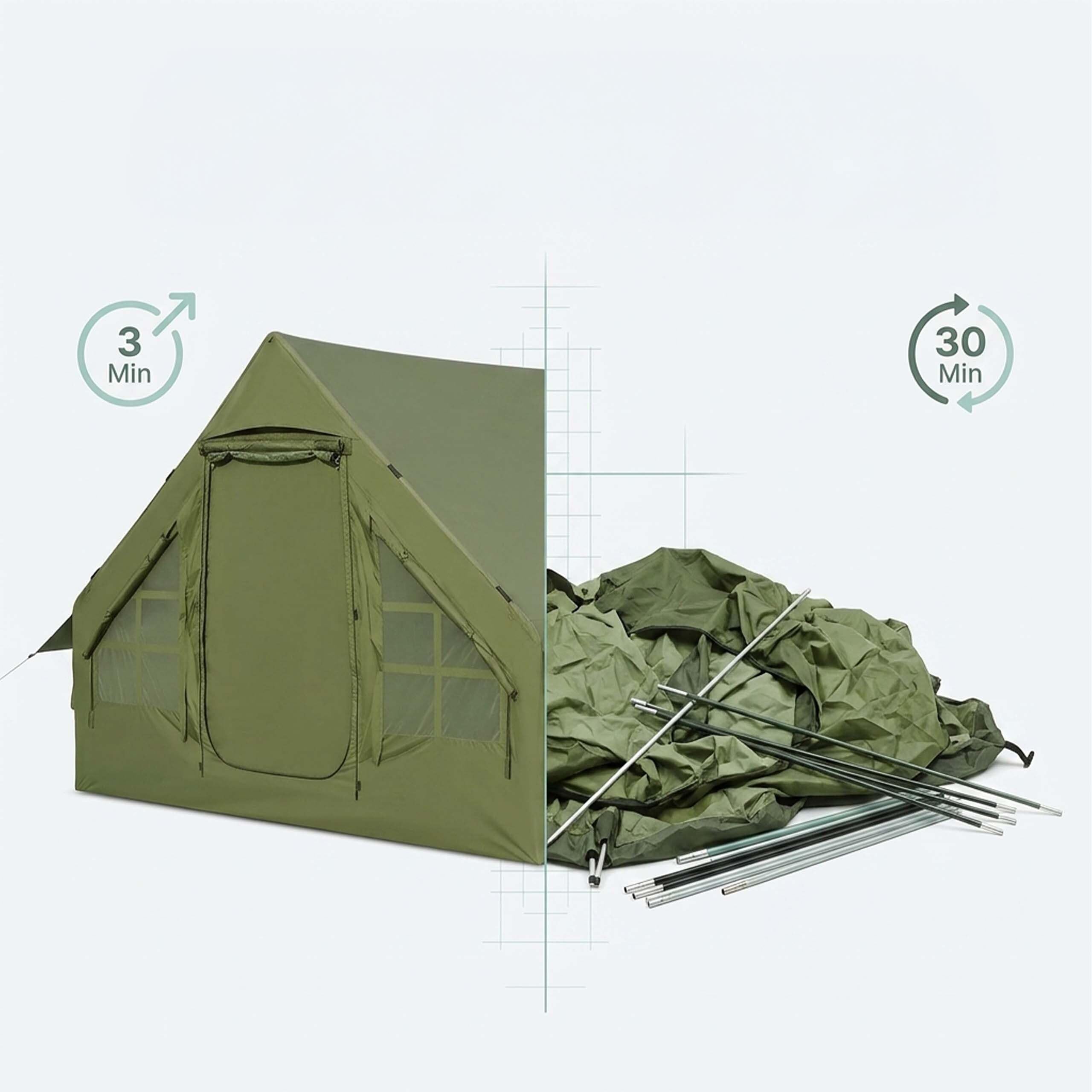 Relaxdays Tenda da campeggio gonfiabile, impermeabile, verde | HLP: 200x300x210 cm, montaggio rapido, zanzariera, pompa