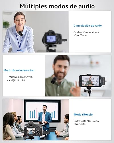 Miniatura 7 de PQRQP, micrófono 3 en 1 para iPhone/Android/cámara, inalámbrico, transmisión de 328 pies, duración de la batería de 18 horas, mini micrófono