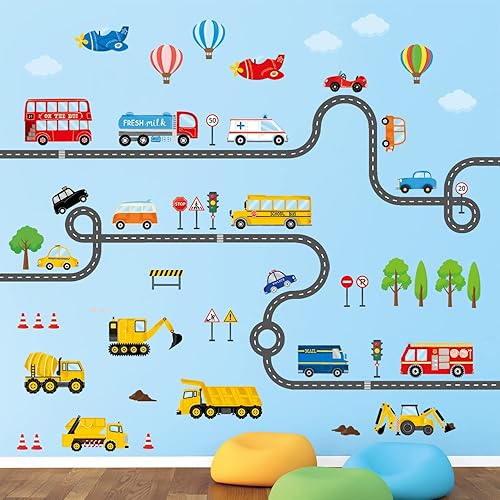 Miniatura 3 de DECOWALL SG3-2308 - Adhesivos de pared de transportes y carreteras, calcomanías, para niños, desprendibles, se pelan y se pegan, adhesivos