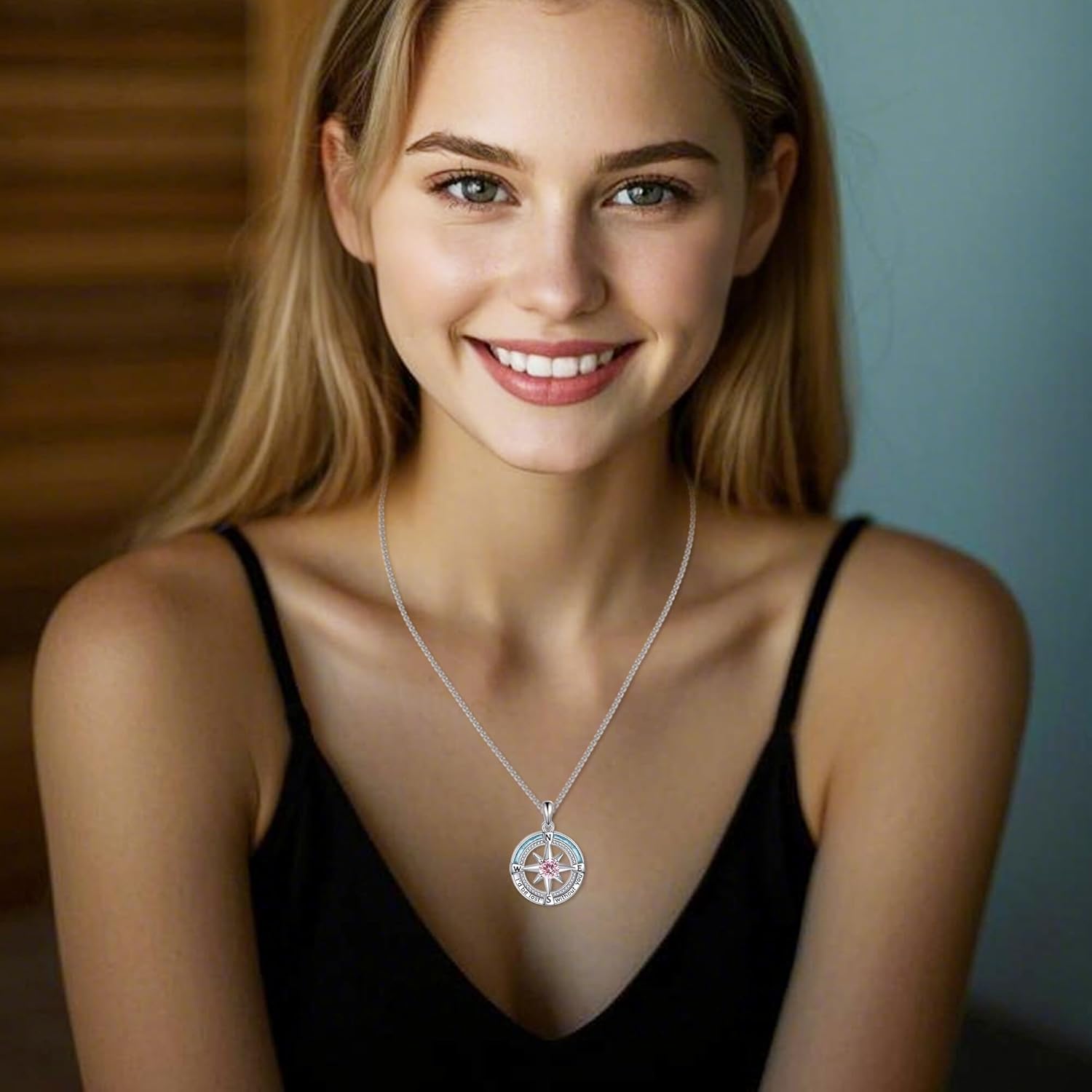 Compass Necklace 925 Sterling Silver Birthstone Necklace Turquoise Compass Pendant Jewelry for Women - Image 3