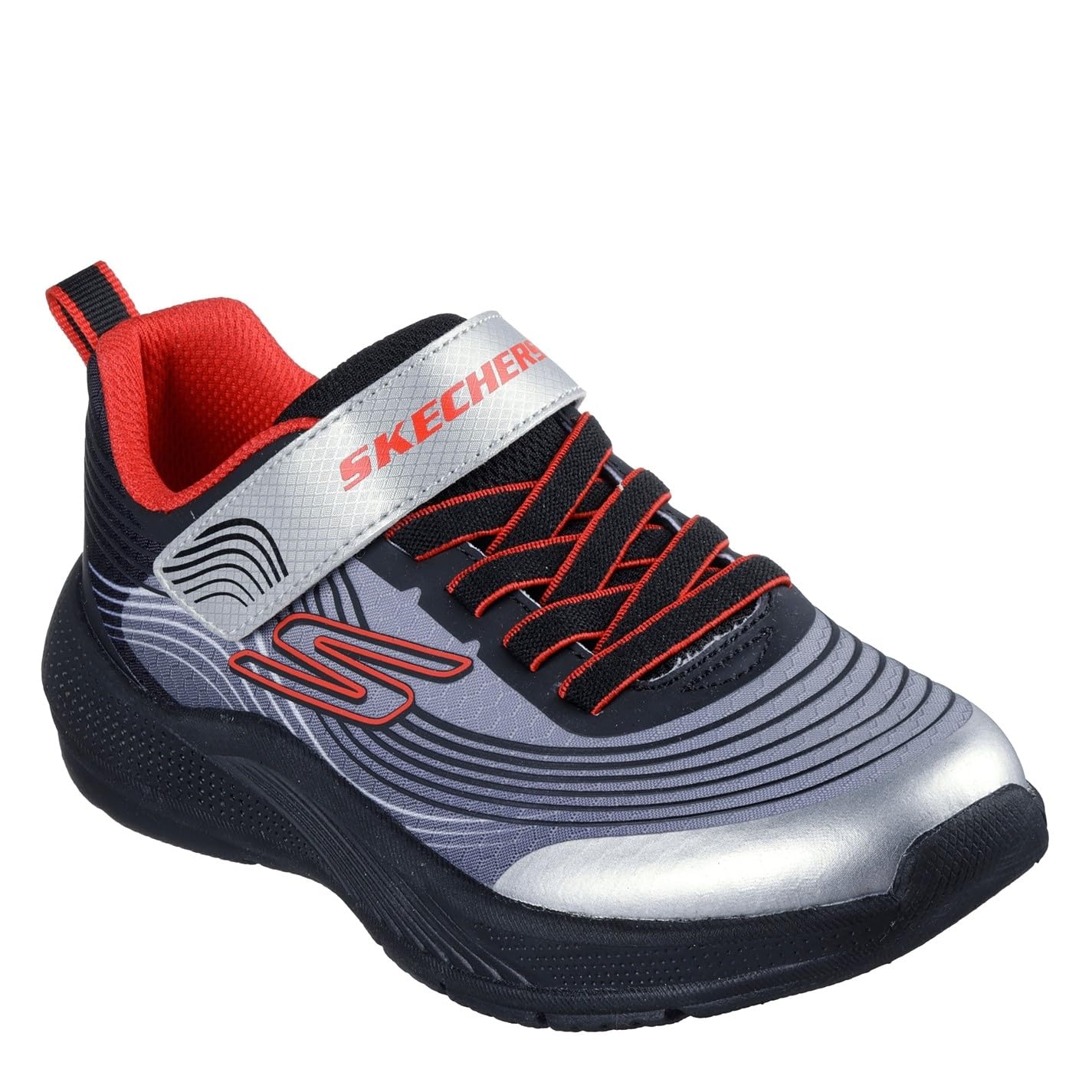 Skechers Microspec Advance Sneaker, Black & Charcoal Textile/Silver Synthetic, 6 UK Child