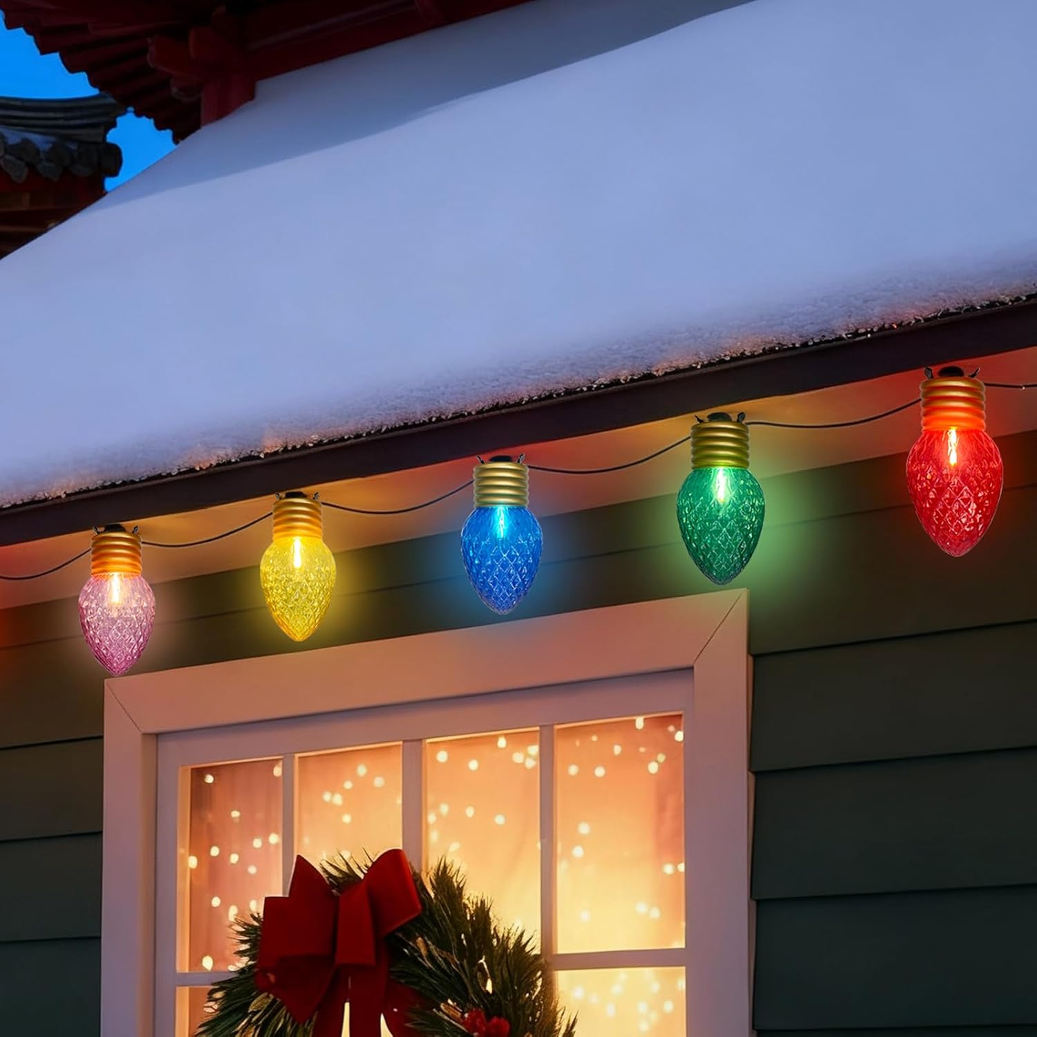 16Ft Jumbo LED Multicolor Valentine's Day String Lights Outdoor with 10 T13 LED Strawberry Bulb, Clear Multicolor Hanging String Lights for Indoor Home Porch Patio Eave Xmas Trees Roofline Decorations
