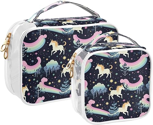 Miniatura 2 de Unicorn Rainbow Stars Clear Toiletry Bag for Traveling,2 Pack Makeup Cosmetic Bag with Zipper,Travel Bag for Toiletries,Travel Essentials 21214747