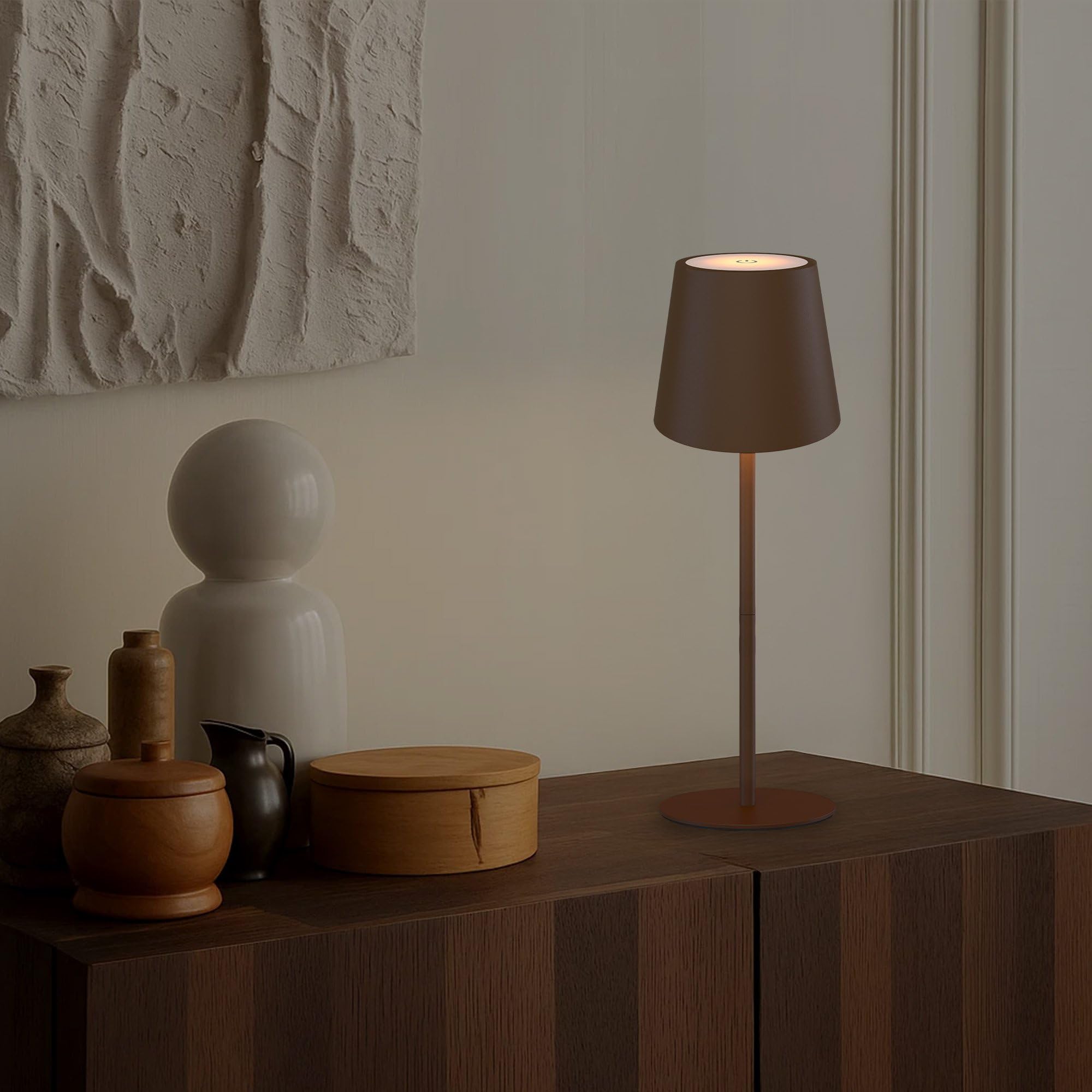 Ledvion - Lampe de Table LED Rechargeable, Marron, Variable 2700K-5000K, 200 Lm, IP54 Résistante aux Éclaboussures, Batterie 4400mAh, Commande Tactile, Réglable, USB-C, Intérieure & Extérieure, Nyra