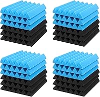 Vista 48 de JBER - Paquete de 48 paneles acústicos de espuma, cuñas de estudio autoadhesivas mejoradas de 1 x 12 x 12 pulgadas, acolchado insonorizante