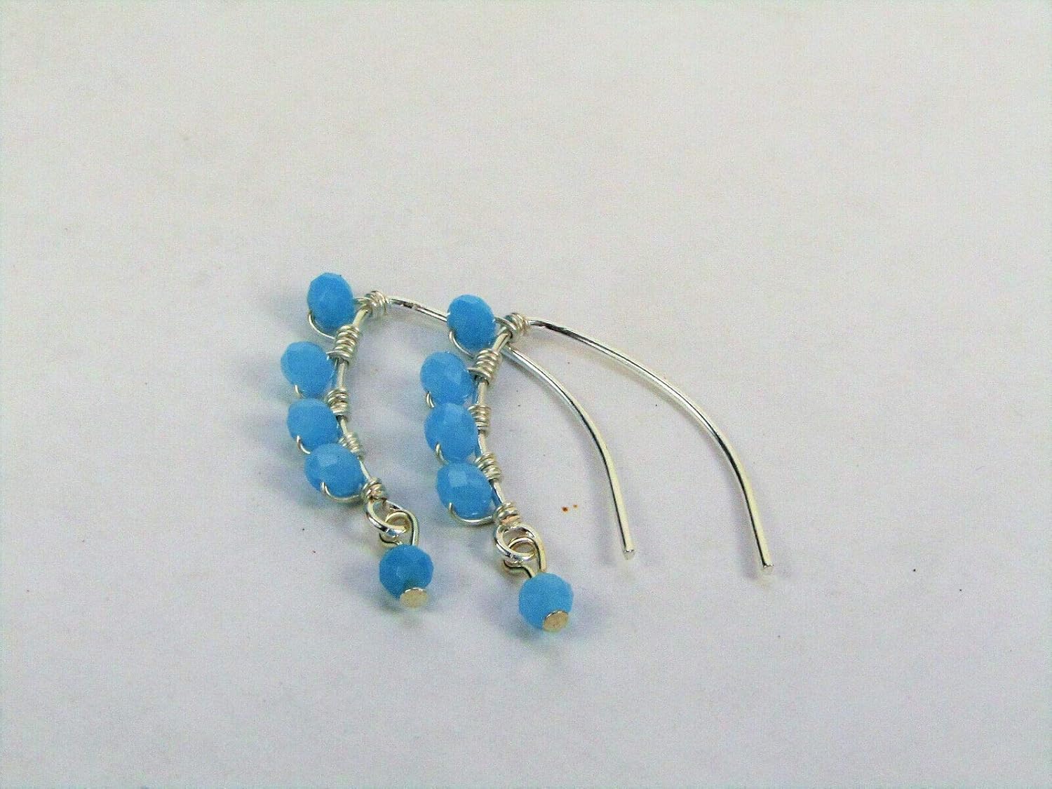 Faceted Opaque Turquoise Blue Crystal Silver Marquise Dangle Earrings