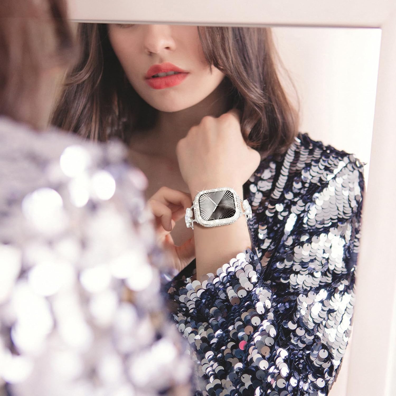 WINGLE 2-in-1 Waterproof Case for Apple Watch Series 11 10 42mm Screen Protector Case, Full Bling Diamond Protective Face Cover Apple Watch 11 10 42 mm Crystal Rhinestone Bumper iWatch, Starlight - Image 9