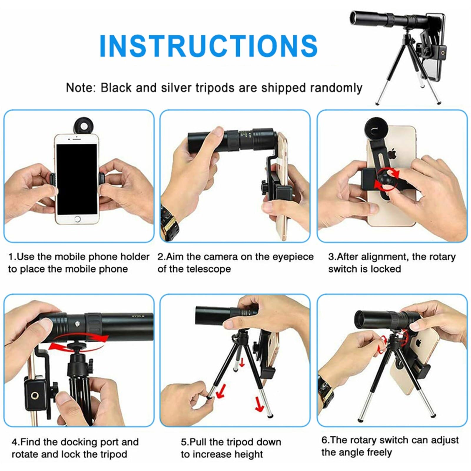 Binocolo Telescopio Zoom Monoculare in Metallo Telescopio Portatile Potente Binocolo con Treppiede e Supporto per Telefono per Campeggio Viaggio